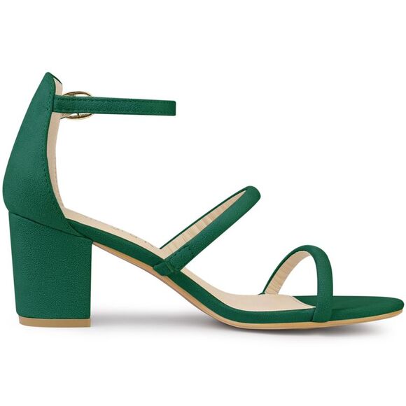 Open Toe Strappy Green Chunky Heels Sandals - Picture 6 of 6